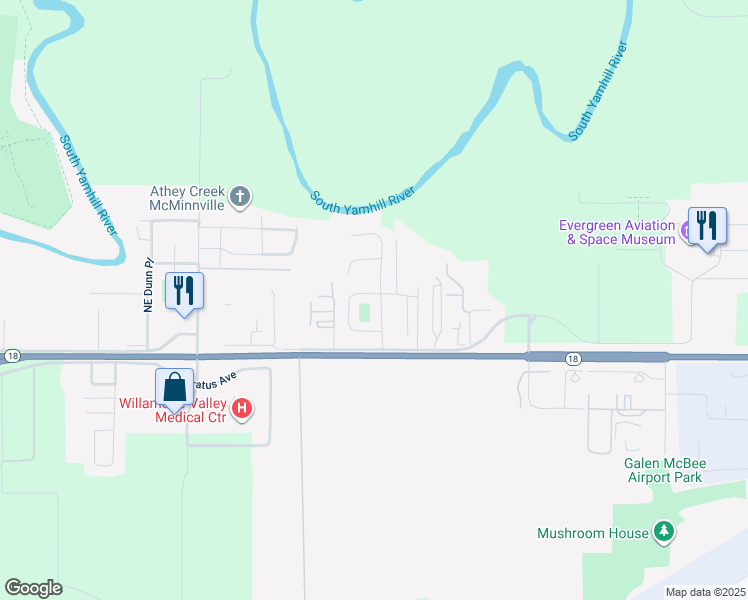 map of restaurants, bars, coffee shops, grocery stores, and more near 130 Northeast Kingwood Drive in McMinnville