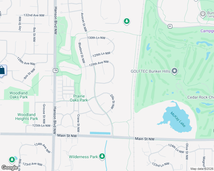 map of restaurants, bars, coffee shops, grocery stores, and more near 1258 128th Avenue Northwest in Minneapolis