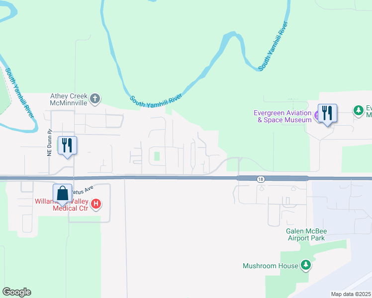 map of restaurants, bars, coffee shops, grocery stores, and more near 153 Northeast American Drive in McMinnville