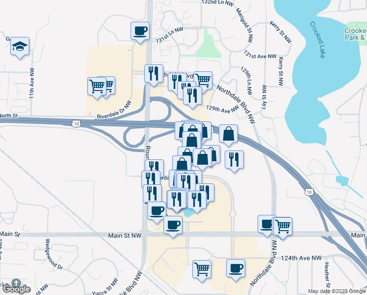map of restaurants, bars, coffee shops, grocery stores, and more near 2901 Cutters Grove Avenue in Anoka