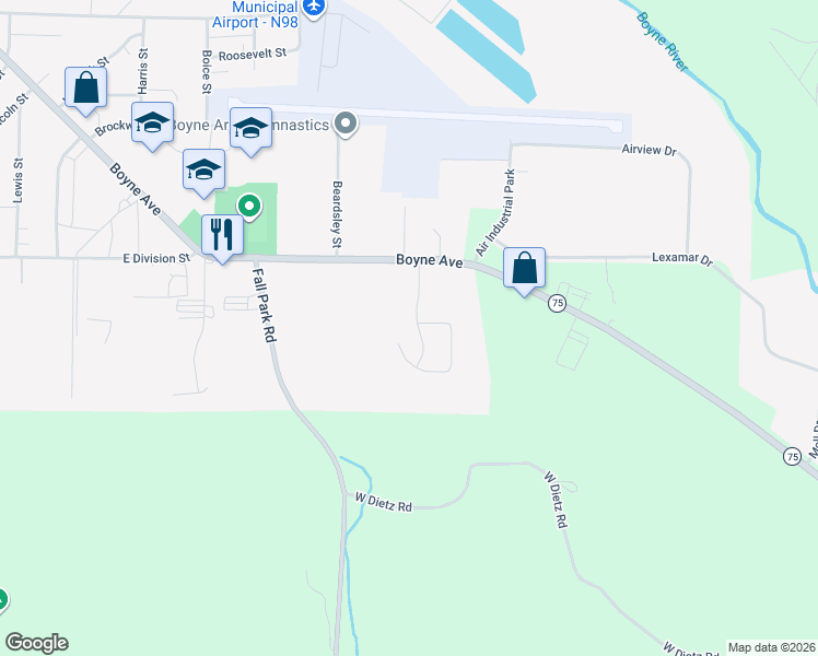 map of restaurants, bars, coffee shops, grocery stores, and more near 100-116 Boyne Summit Street in Boyne City