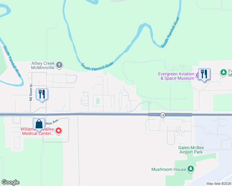 map of restaurants, bars, coffee shops, grocery stores, and more near 153 Northeast American Drive in McMinnville