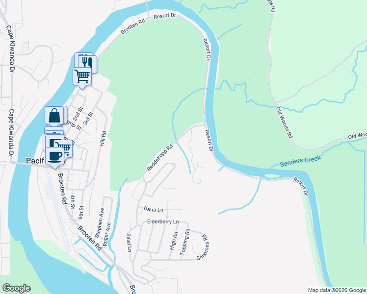 map of restaurants, bars, coffee shops, grocery stores, and more near 35015 Reddekopp Road in Pacific City