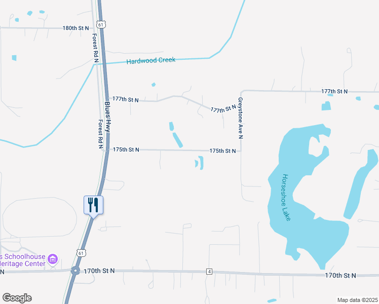 map of restaurants, bars, coffee shops, grocery stores, and more near 6607 175th Street North in Hugo