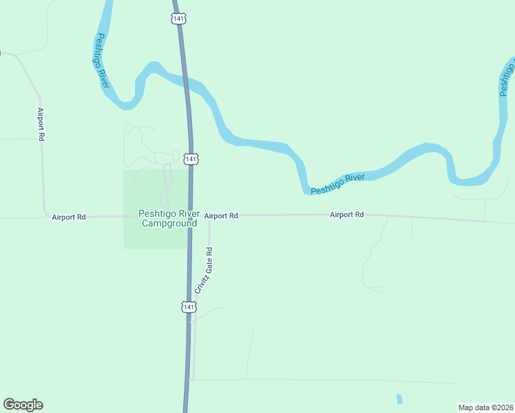 map of restaurants, bars, coffee shops, grocery stores, and more near W7840 Airport Road in Crivitz