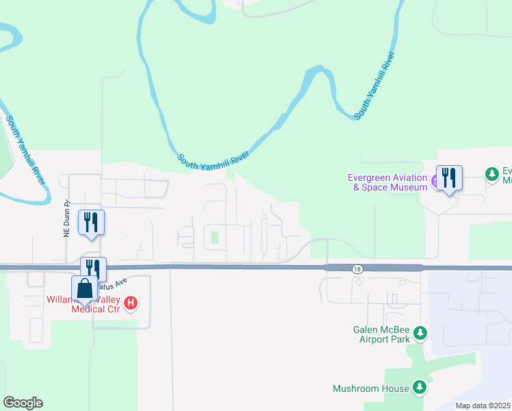 map of restaurants, bars, coffee shops, grocery stores, and more near 3121 Northeast Cumulus Avenue in McMinnville
