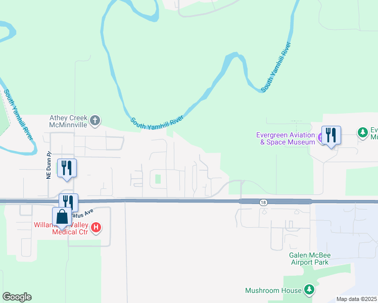 map of restaurants, bars, coffee shops, grocery stores, and more near 3121 Northeast Cumulus Avenue in McMinnville