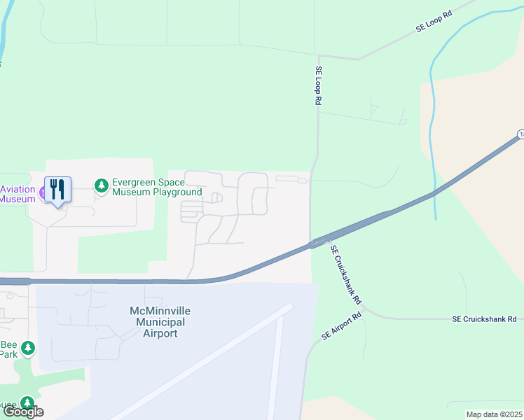 map of restaurants, bars, coffee shops, grocery stores, and more near Northeast Lvy Lane in McMinnville