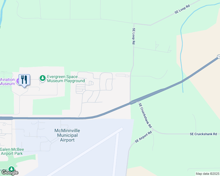 map of restaurants, bars, coffee shops, grocery stores, and more near Northeast Lvy Lane in McMinnville