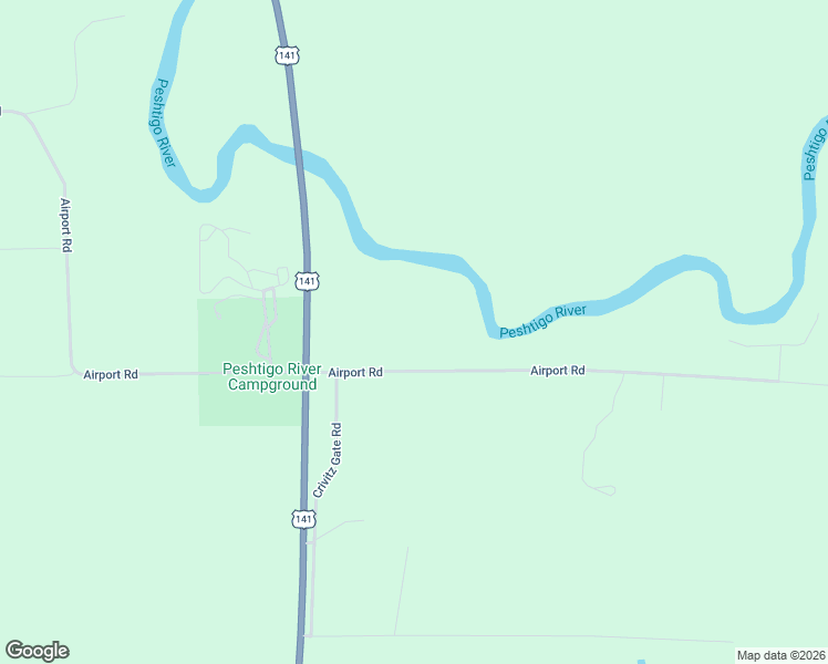 map of restaurants, bars, coffee shops, grocery stores, and more near W7840 Airport Road in Crivitz