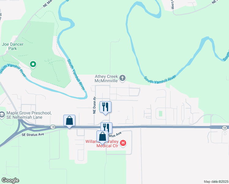 map of restaurants, bars, coffee shops, grocery stores, and more near 548 Northeast Norton Lane in McMinnville
