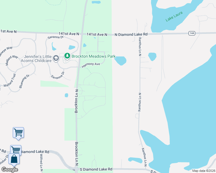 map of restaurants, bars, coffee shops, grocery stores, and more near 13770 Brockton Ln N in Rogers