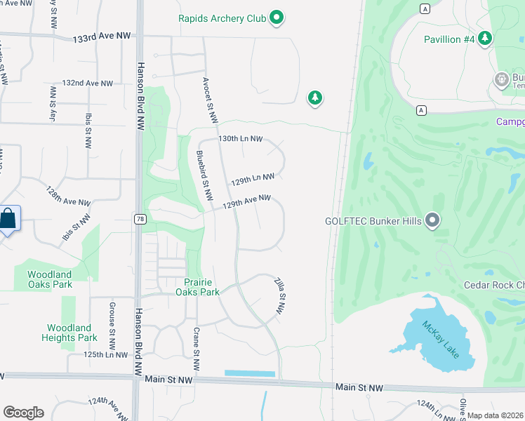map of restaurants, bars, coffee shops, grocery stores, and more near 12835 Zilla Street Northwest in Minneapolis