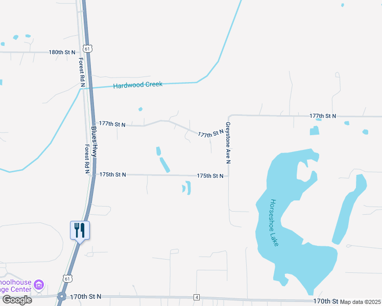 map of restaurants, bars, coffee shops, grocery stores, and more near 6607 175th Street North in Hugo