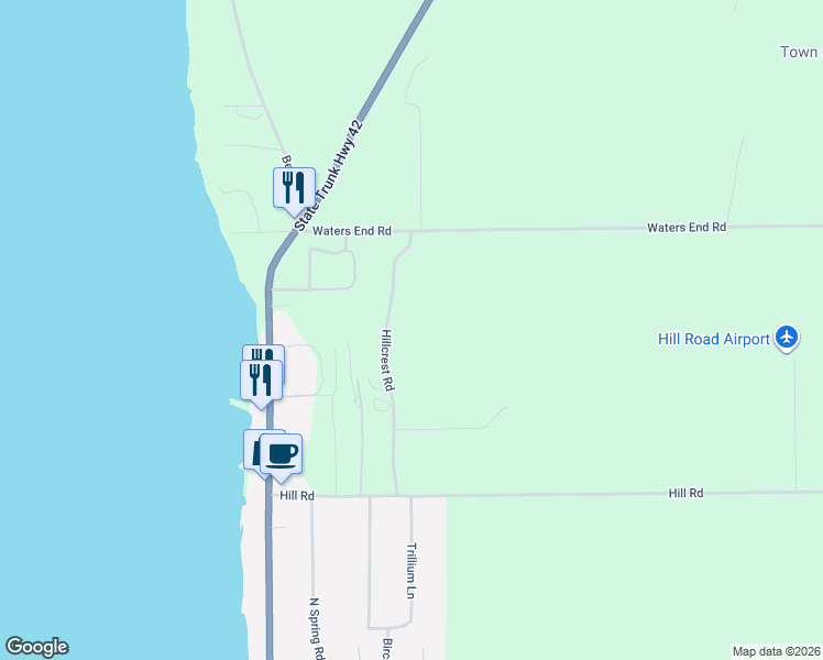 map of restaurants, bars, coffee shops, grocery stores, and more near 10987 Hillcrest Road in Sister Bay