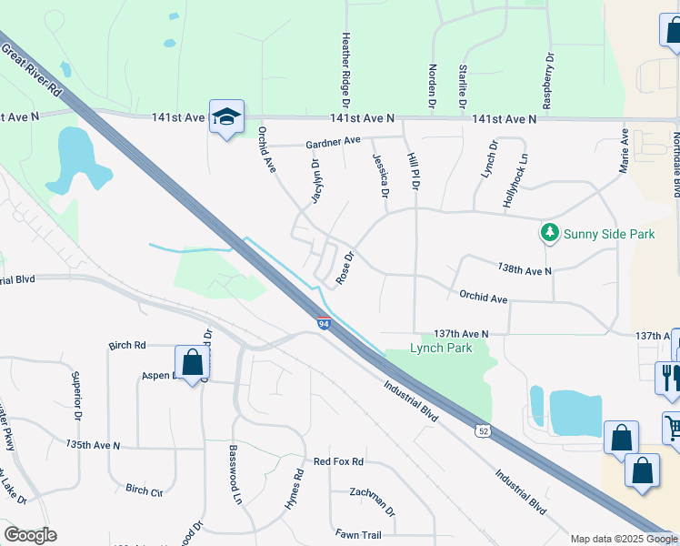 map of restaurants, bars, coffee shops, grocery stores, and more near 13839 Rose Drive in Rogers
