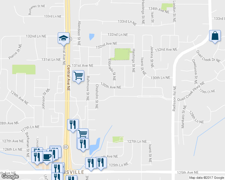 map of restaurants, bars, coffee shops, grocery stores, and more near 1650 130th Avenue Northeast in Blaine