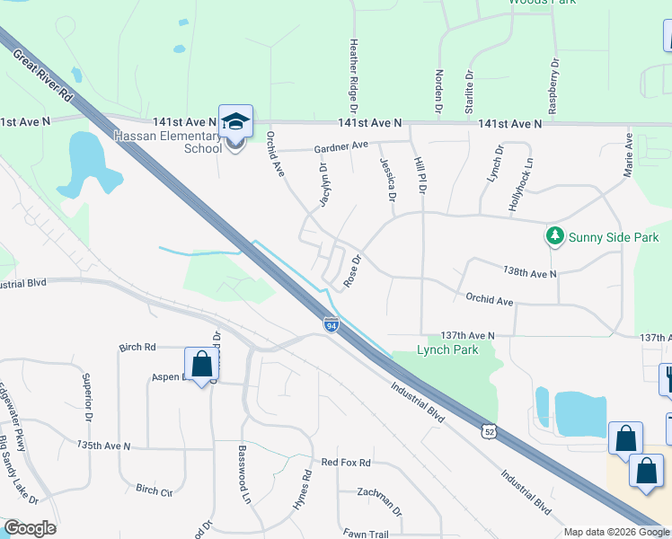 map of restaurants, bars, coffee shops, grocery stores, and more near 13835 Hyacinth Drive in Rogers