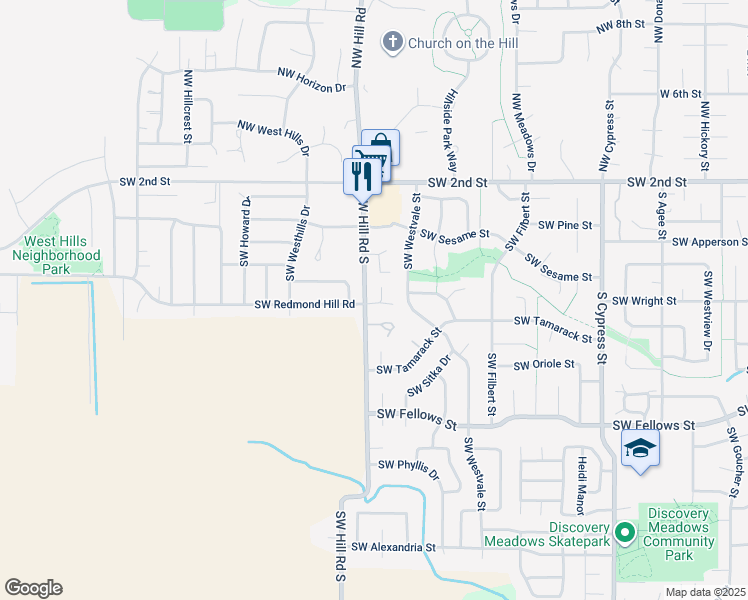 map of restaurants, bars, coffee shops, grocery stores, and more near 581 Southwest Pemberly Loop in McMinnville