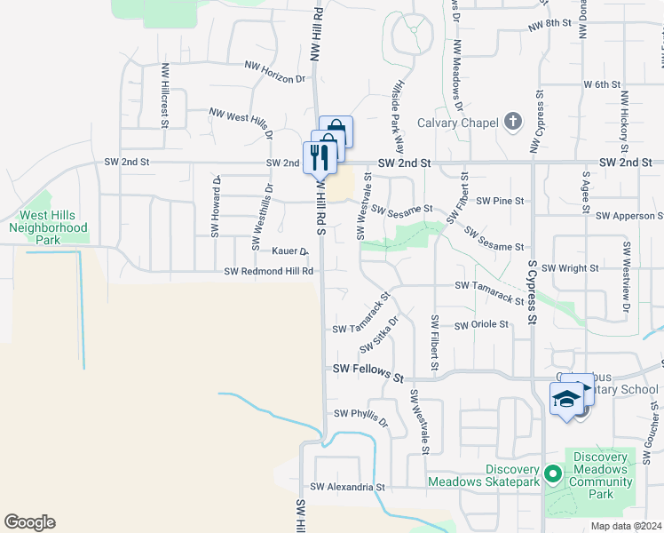 map of restaurants, bars, coffee shops, grocery stores, and more near 581 Southwest Pemberly Loop in McMinnville