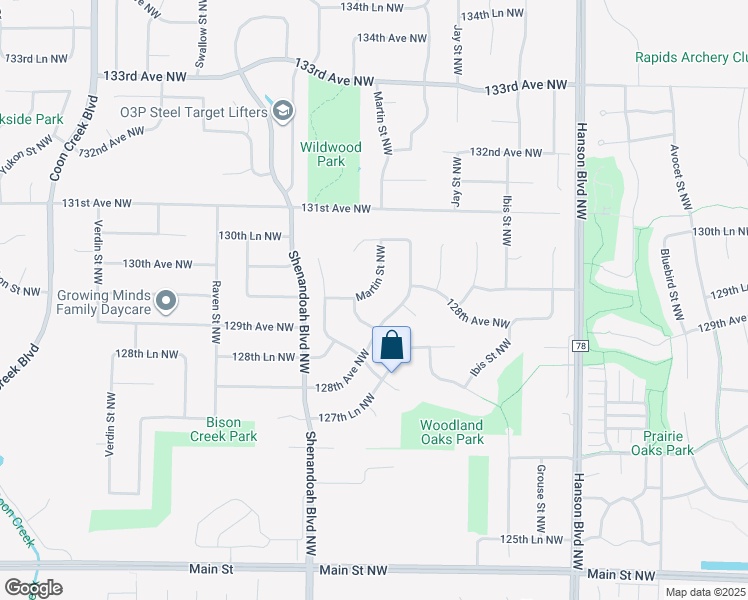 map of restaurants, bars, coffee shops, grocery stores, and more near 12937 Martin Street Northwest in Minneapolis