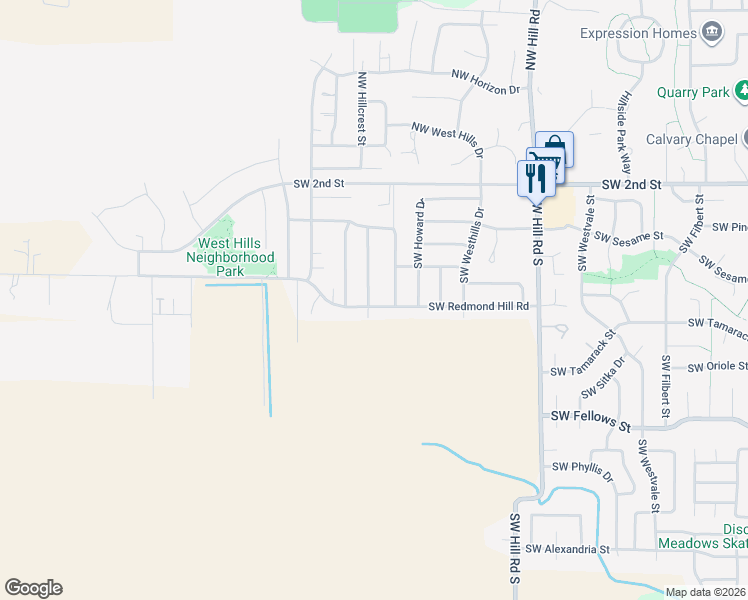 map of restaurants, bars, coffee shops, grocery stores, and more near 496 Southwest Mount Saint Helens Street in McMinnville