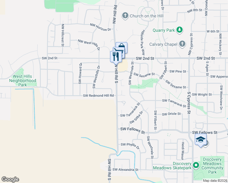 map of restaurants, bars, coffee shops, grocery stores, and more near 462 Southwest Kauer Drive in McMinnville