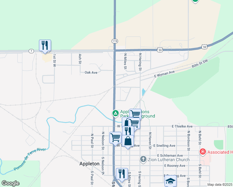 map of restaurants, bars, coffee shops, grocery stores, and more near 627 North Munsterman Street in Appleton
