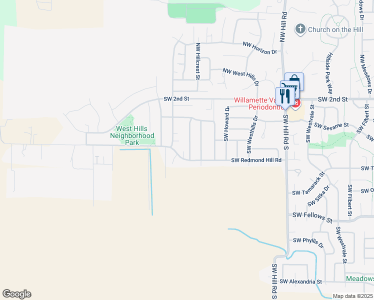 map of restaurants, bars, coffee shops, grocery stores, and more near 463 Southwest Mount Rainier Street in McMinnville