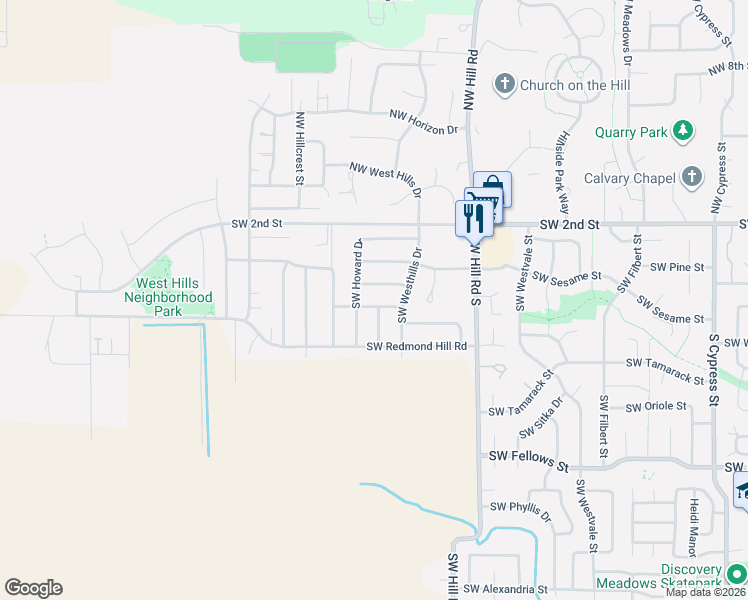 map of restaurants, bars, coffee shops, grocery stores, and more near 2429 Southwest Leo Street in McMinnville