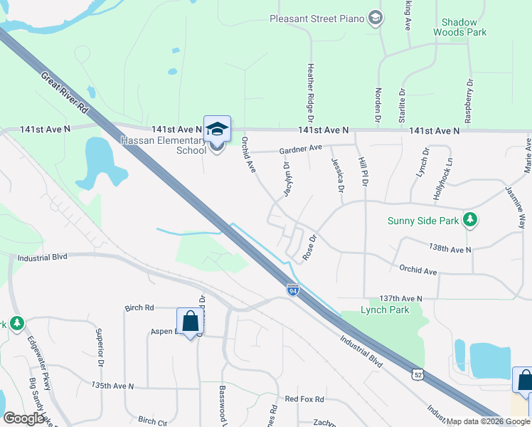 map of restaurants, bars, coffee shops, grocery stores, and more near 13915 Iris Avenue in Rogers