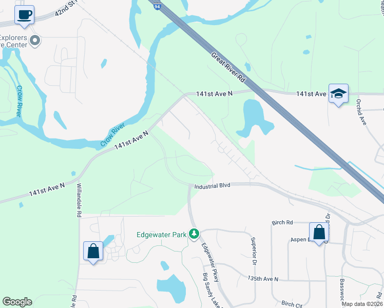 map of restaurants, bars, coffee shops, grocery stores, and more near 24675 141st Ave N in Rogers