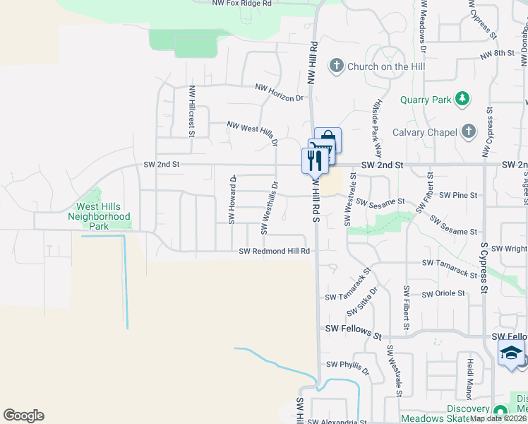 map of restaurants, bars, coffee shops, grocery stores, and more near 2318 SW Peggy St in McMinnville
