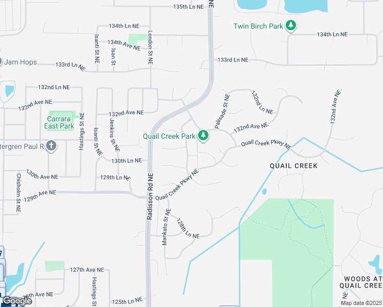 map of restaurants, bars, coffee shops, grocery stores, and more near 13063 Owatonna Street Northeast in Blaine