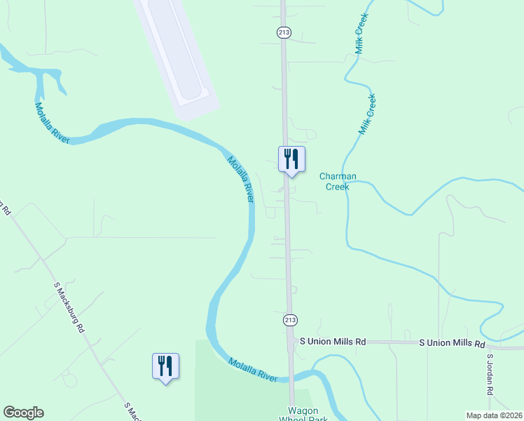 map of restaurants, bars, coffee shops, grocery stores, and more near 27611 Oregon 213 in Mulino