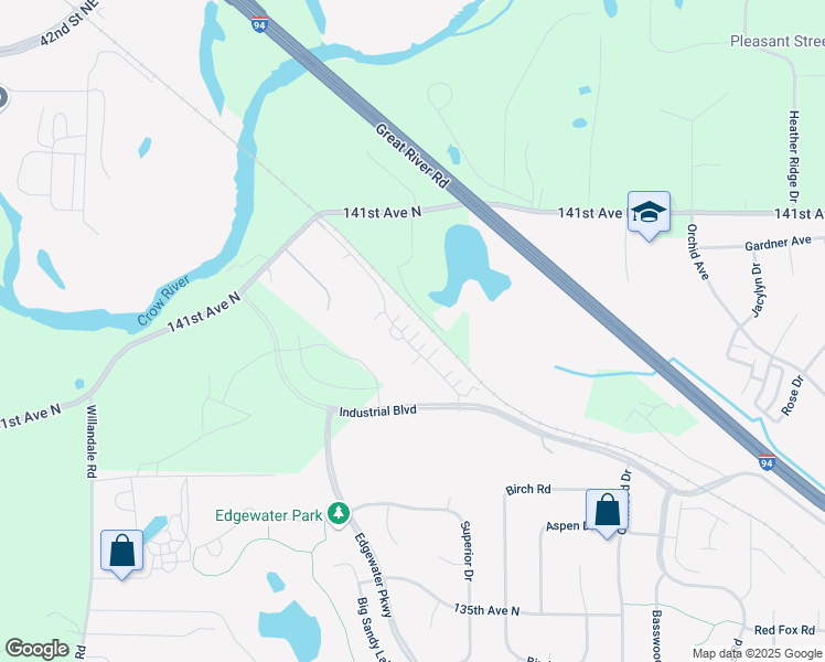 map of restaurants, bars, coffee shops, grocery stores, and more near 24070 Rivers Edge Road in Rogers