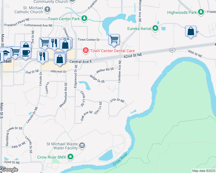 map of restaurants, bars, coffee shops, grocery stores, and more near 3773 Larabee Avenue Northeast in Saint Michael