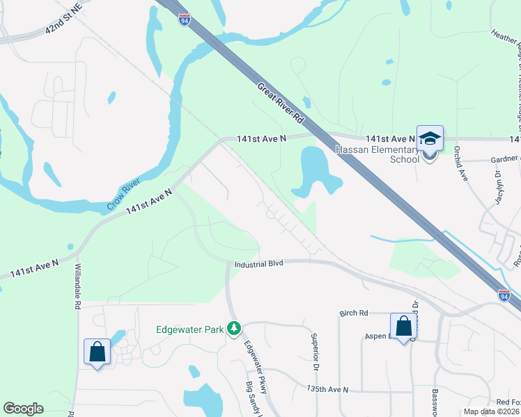 map of restaurants, bars, coffee shops, grocery stores, and more near 24117 Rivers Edge Road in Rogers