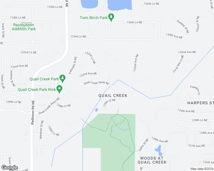 map of restaurants, bars, coffee shops, grocery stores, and more near 3300 Quail Creek Parkway Northeast in Blaine