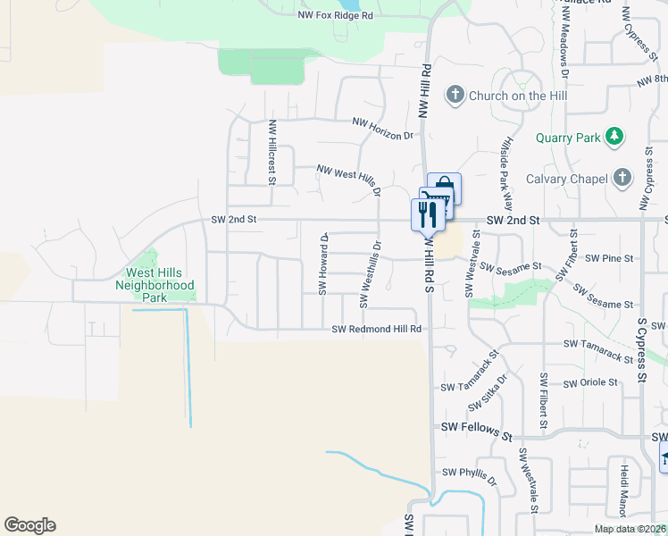 map of restaurants, bars, coffee shops, grocery stores, and more near 2418 Peggy Street in McMinnville