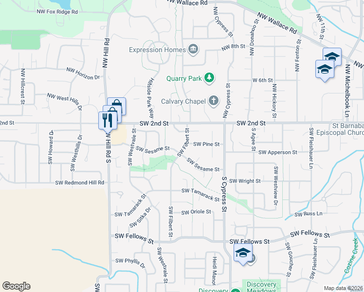 map of restaurants, bars, coffee shops, grocery stores, and more near 229 Southwest Filbert Street in McMinnville
