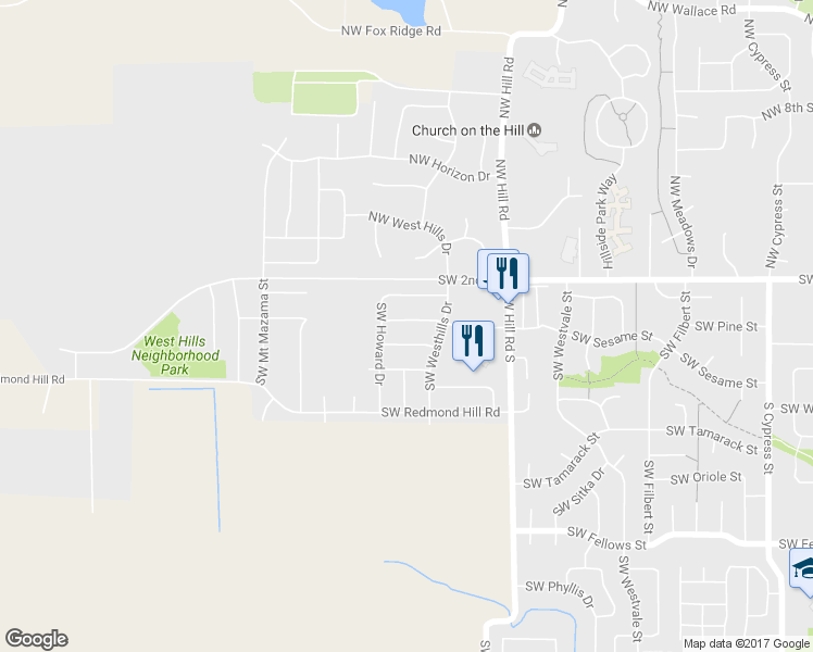 map of restaurants, bars, coffee shops, grocery stores, and more near 2410 Southwest Barbara Street in McMinnville