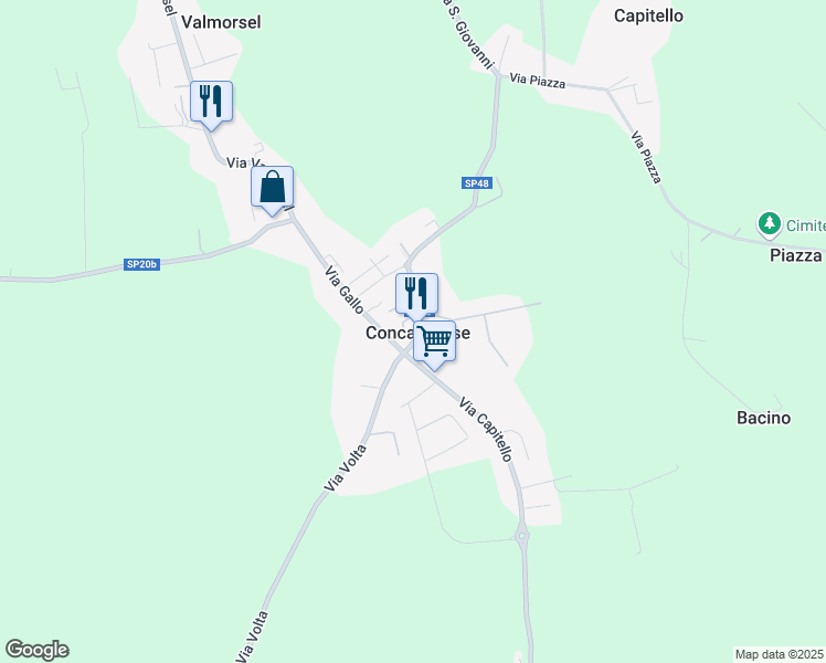 map of restaurants, bars, coffee shops, grocery stores, and more near 24 Via Traversa Capitello in Piazza
