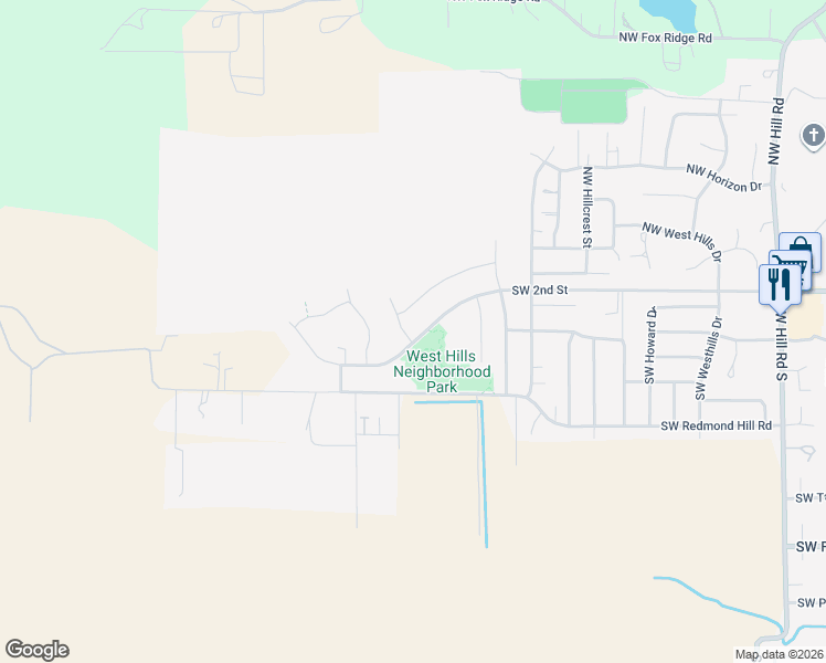 map of restaurants, bars, coffee shops, grocery stores, and more near 2921 Northwest 2nd Street in McMinnville