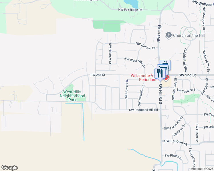 map of restaurants, bars, coffee shops, grocery stores, and more near 2617 Southwest Mount Washington Street in McMinnville