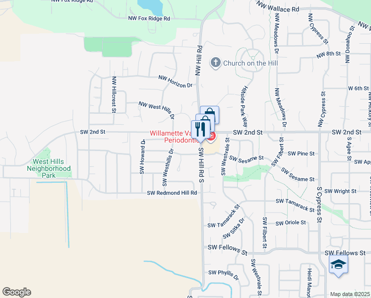 map of restaurants, bars, coffee shops, grocery stores, and more near 2290 Southwest 2nd Street in McMinnville