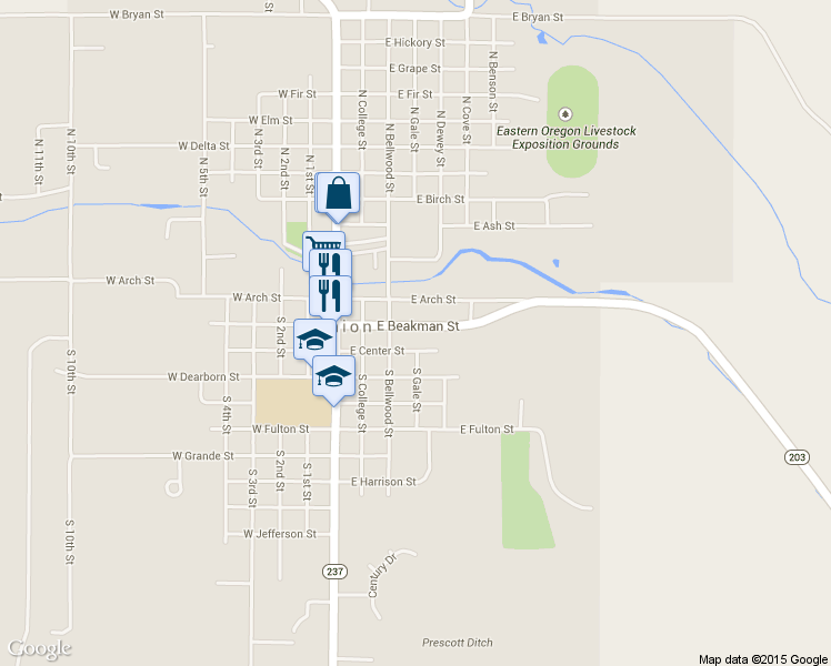 map of restaurants, bars, coffee shops, grocery stores, and more near 380 East Beakman Street in Union