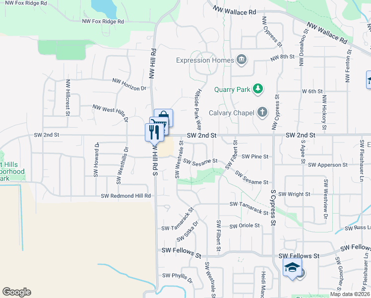 map of restaurants, bars, coffee shops, grocery stores, and more near 213 Southwest Huckleberry Drive in McMinnville
