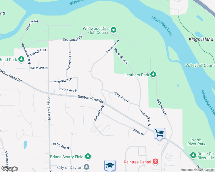 map of restaurants, bars, coffee shops, grocery stores, and more near 14000 Jonquil Lane North in Dayton