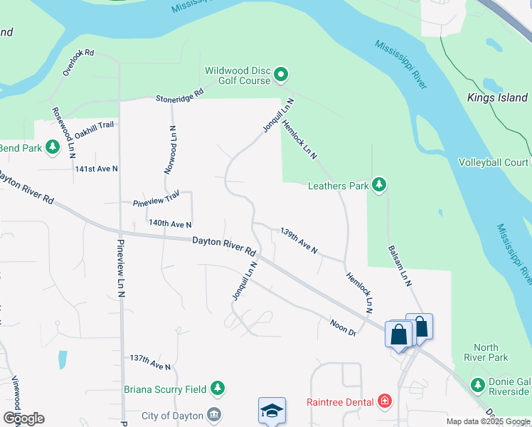 map of restaurants, bars, coffee shops, grocery stores, and more near 14000 Jonquil Lane North in Dayton